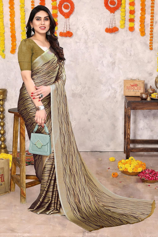 Women's Chiffon Block Printed Saree with Blouse Piece