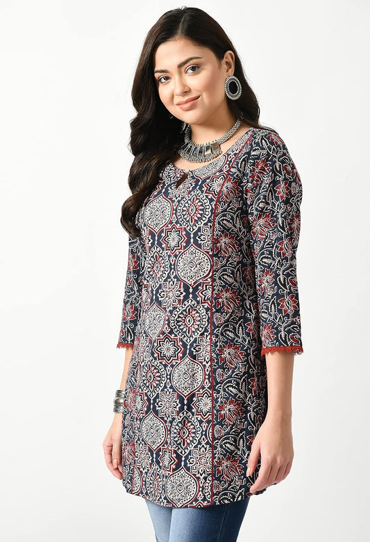 Meesan Women's Cotton 3/4 Slevee Solid Kurta