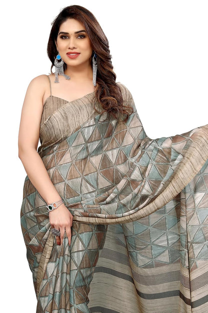 Women's Chiffon Printed Saree with BlousePiece