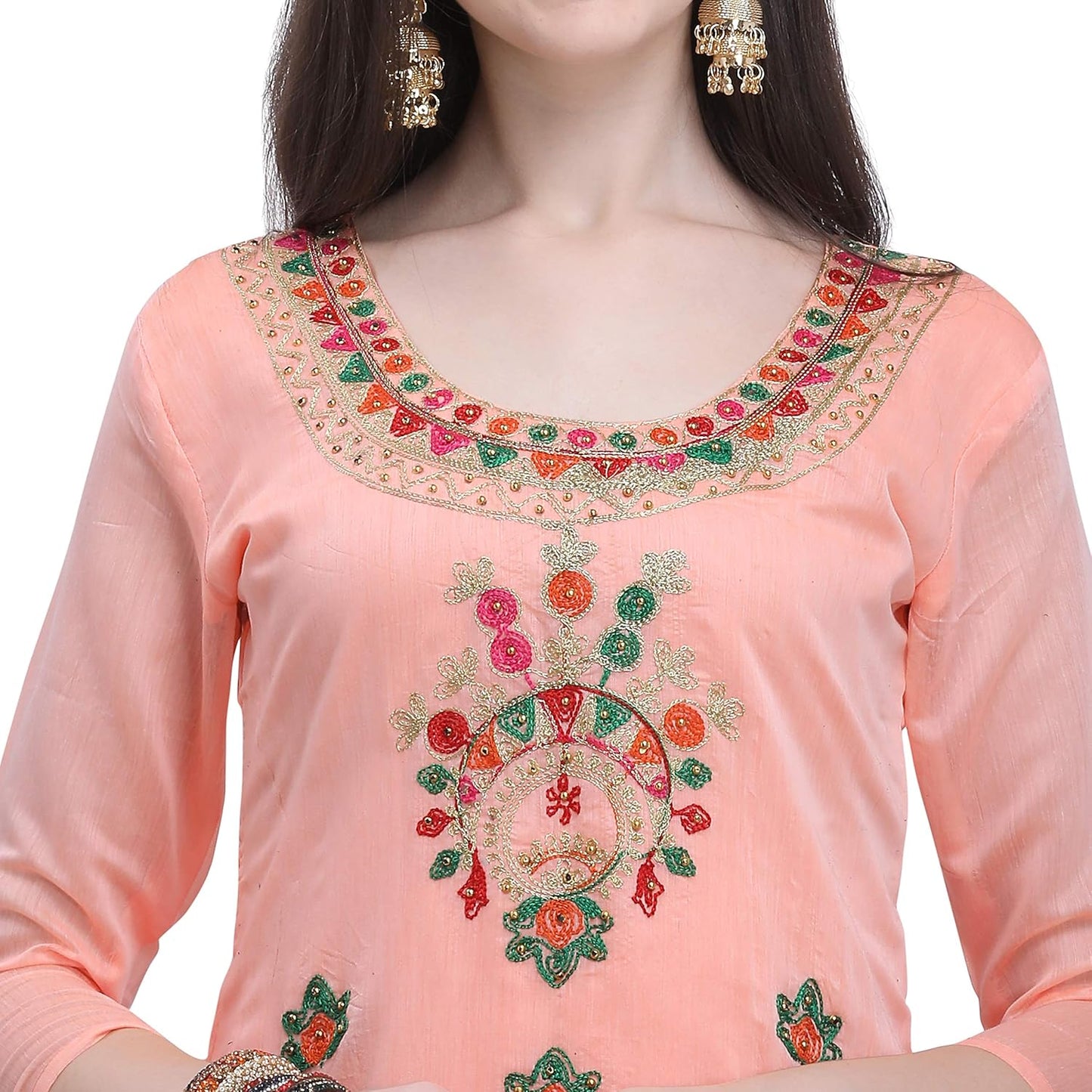 EthnicJunction Women's Chanderi Cotton Embroidered