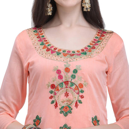 EthnicJunction Women's Chanderi Cotton Embroidered