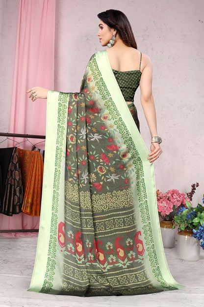 Women's Stylish Chiffon  Print Saree with Blouse Piece