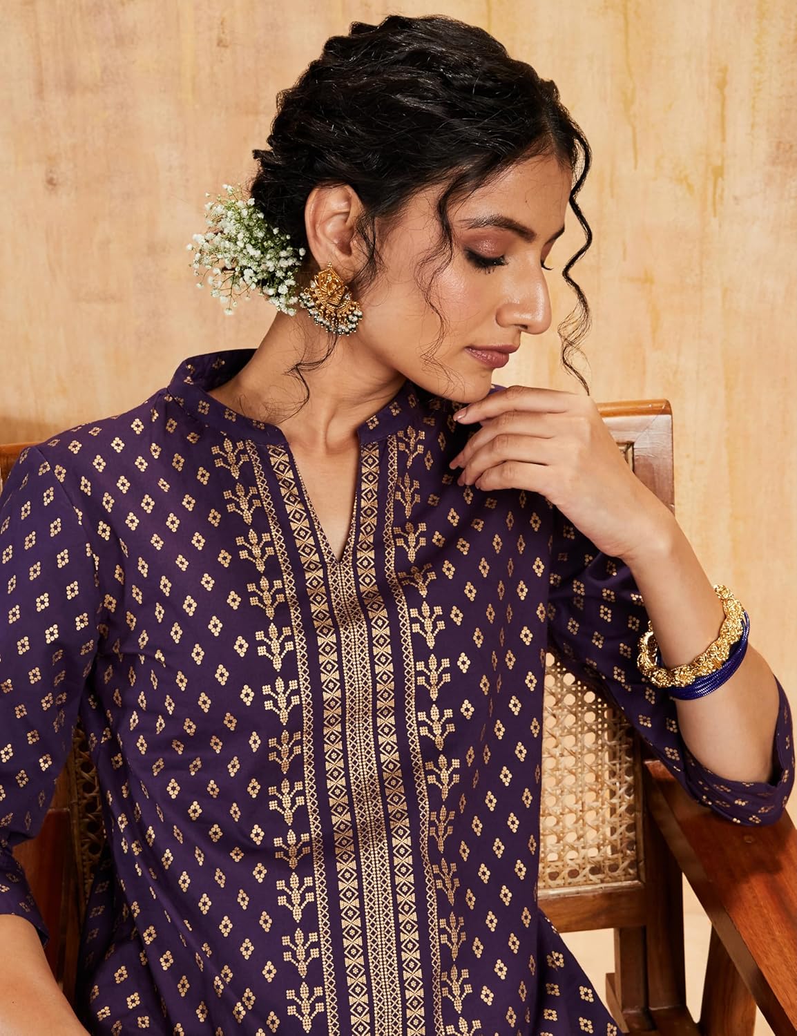 Myx Women's Solid Straight Printed Kurta and Pant