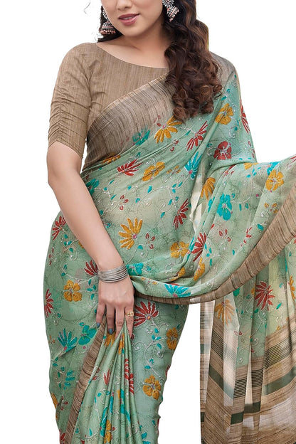 FASHION  Floral Printed Saree with Blouse Piece