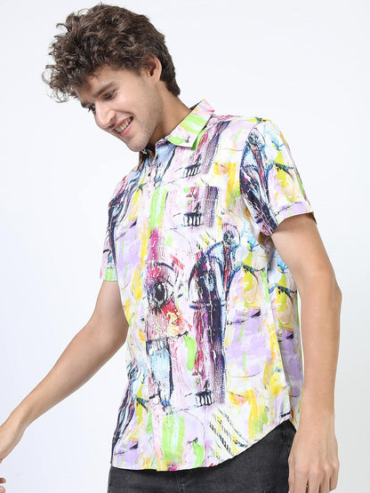 KETCH Men Cotton Slim Fit Printed Half Sleeve Shirt