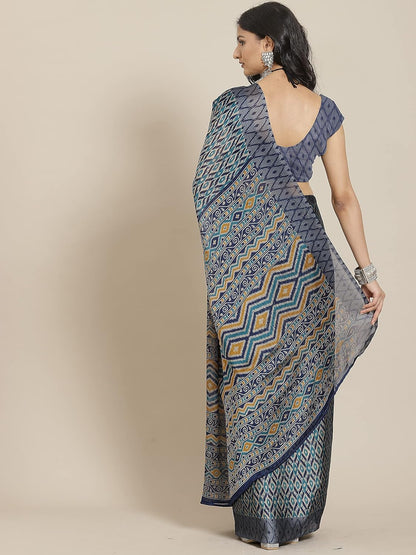 Women's Stylish Chiffon  Print Saree with Blouse Piece