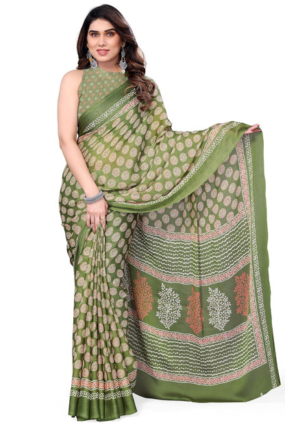 Women's Chiffon Block Printed Saree with Blouse Piece