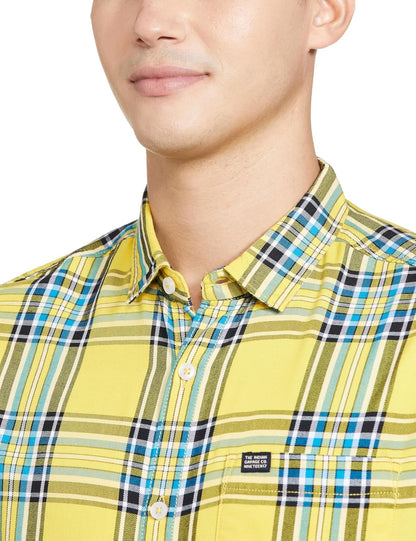 The Indian Garage Co Men's Cotton Slim Fit Checkered
