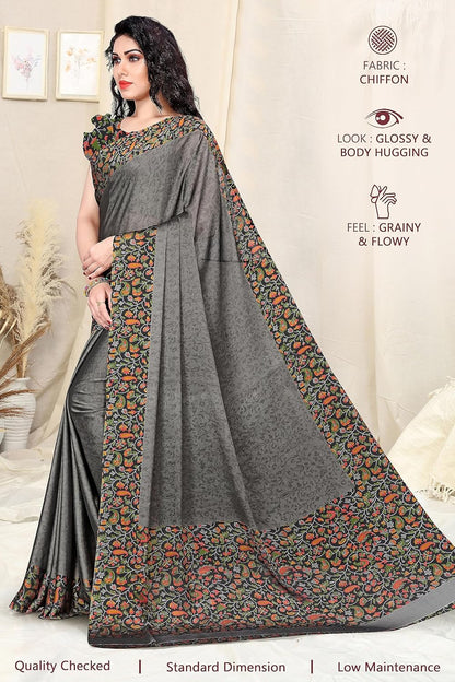 Chiffon Printed Women Saree with Blouse Piece