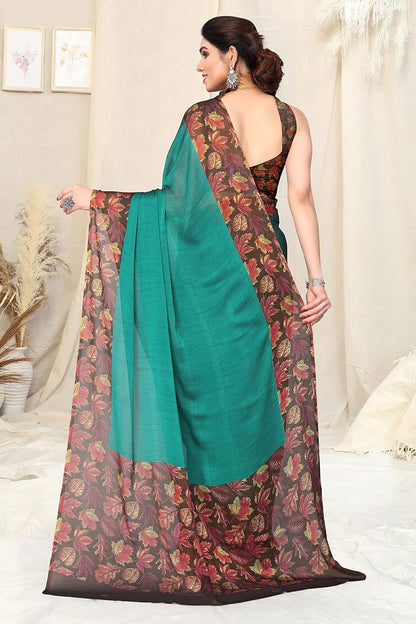 Chiffon Printed Women Saree with Blouse Piece