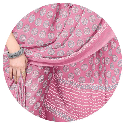Women's Chiffon Block Printed Saree with Blouse Piece