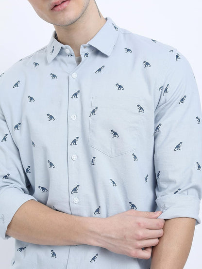 KETCH Men's Cotton Slim Fit Printed Full Sleeve Shirt