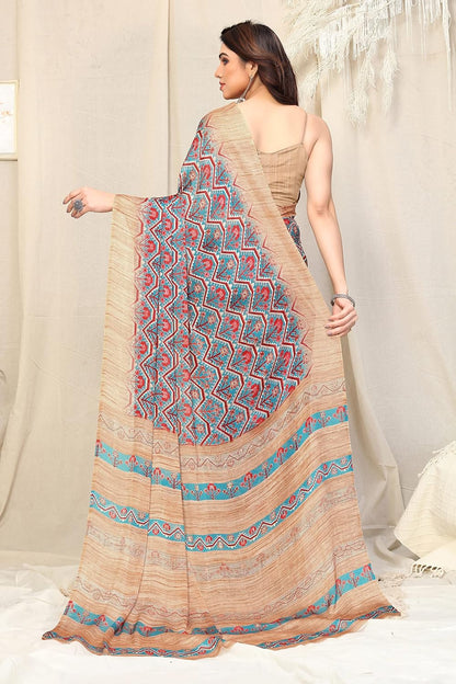 Chiffon Printed Women Saree with Blouse Piece
