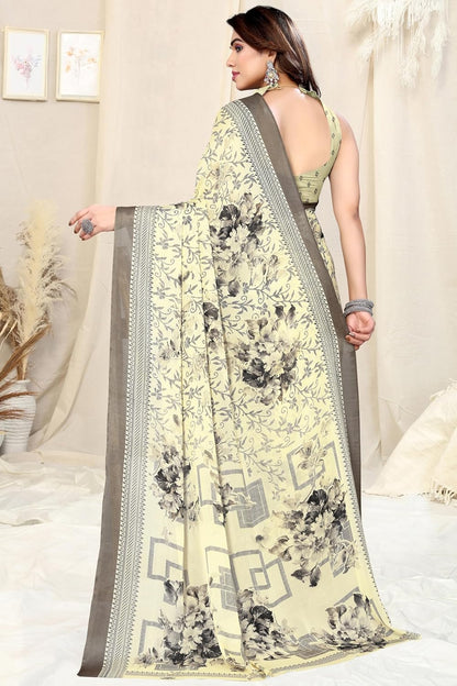 Chiffon Printed Women Saree with Blouse Piece