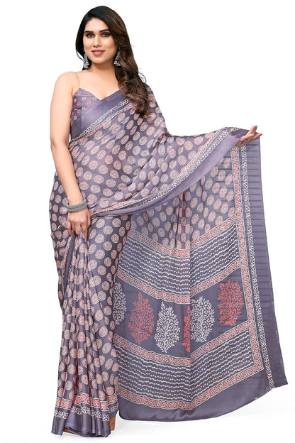 Women's Chiffon Block Printed Saree with Blouse Piece