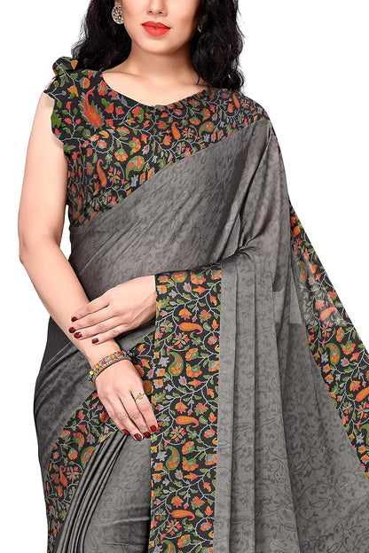 Chiffon Printed Women Saree with Blouse Piece