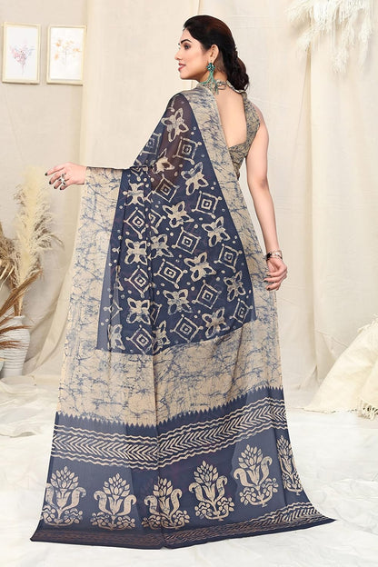 Women's Chiffon Printed Saree with BlousePiece