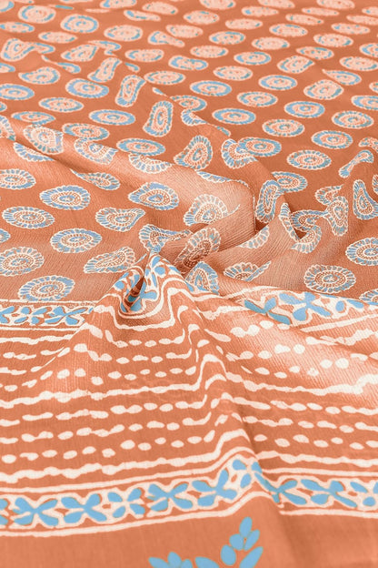 Women's Chiffon Block Printed Saree with Blouse Piece