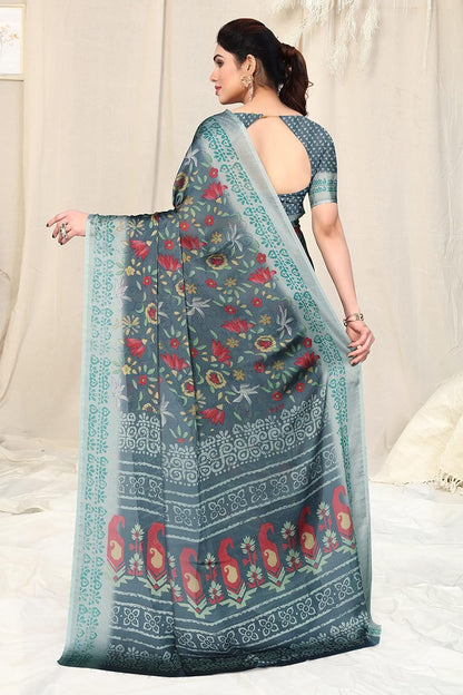 Women's Stylish Chiffon  Print Saree with Blouse Piece