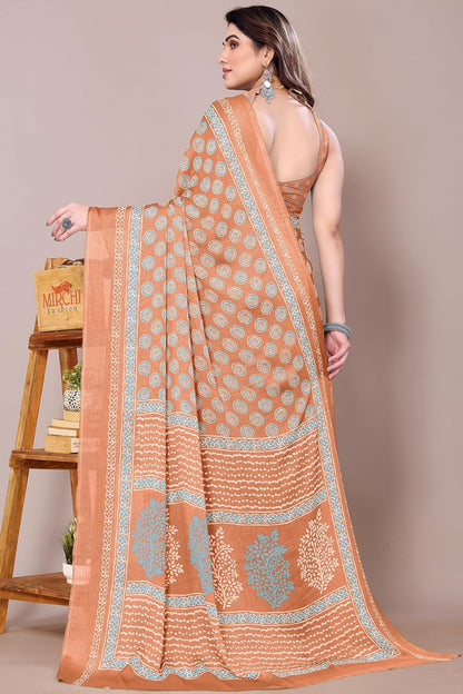Women's Chiffon Block Printed Saree with Blouse Piece