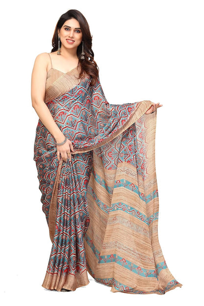 Chiffon Printed Women Saree with Blouse Piece