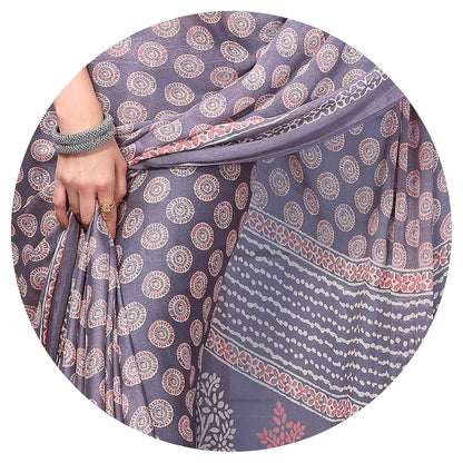Women's Chiffon Block Printed Saree with Blouse Piece