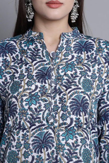 Rajnandini Women Grey & Green Cotton Printed