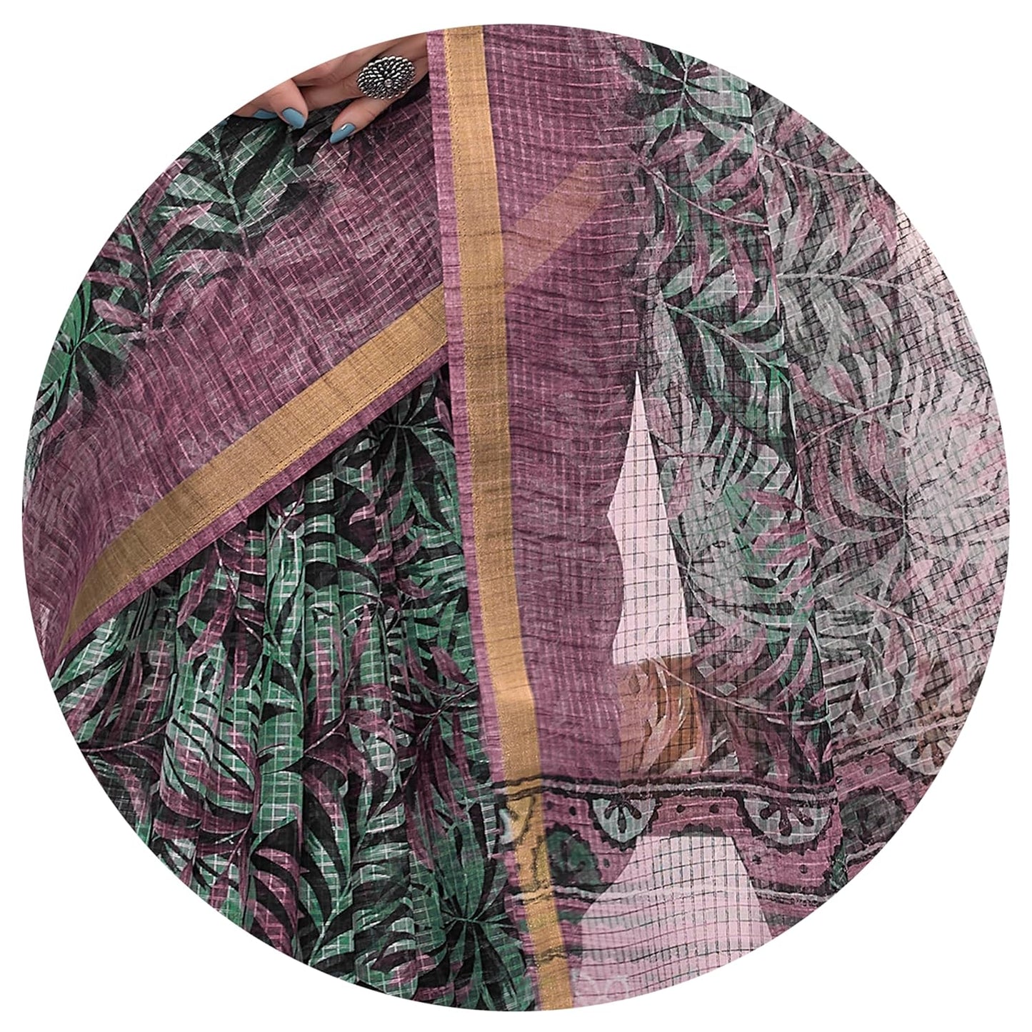 KotaDoriaPolyester Mix Leaf Floral Printed Saree