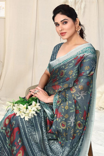 Women's Stylish Chiffon  Print Saree with Blouse Piece