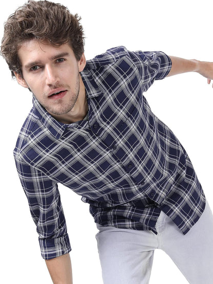 KETCH Men's Polyester Slim Fit Checked Full Sleeve Shirt