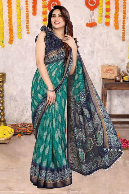 Women's Fancy Cotton  Printed Saree with Blouse Piece