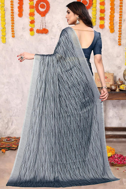 Women's Chiffon Block Printed Saree with Blouse Piece