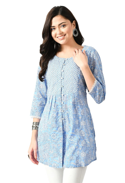 Meesan Women's Casual Ethnic 3/4 Sleeve Printed Tunic
