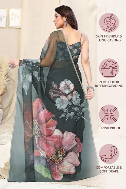 Printed Women's Organza Saree Design with Blouse Piece