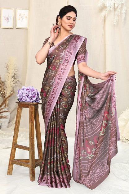 Women's Stylish Chiffon  Print Saree with Blouse Piece