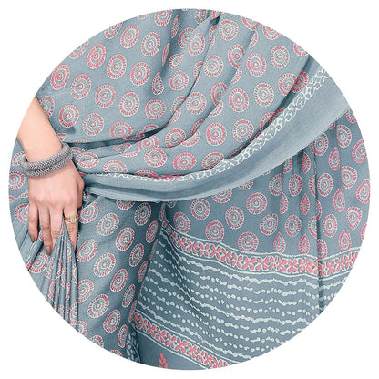 Women's Chiffon Block Printed Saree with Blouse Piece