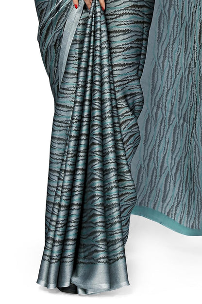 Women's Chiffon Block Printed Saree with Blouse Piece