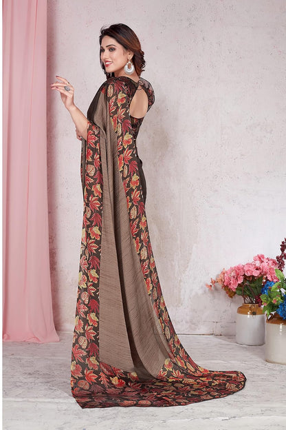 Chiffon Printed Women Saree with Blouse Piece