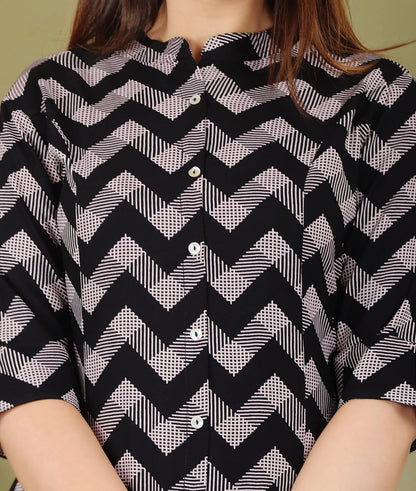 Gudwear Stylish Printed Button Down Style Shirt Top for Women
