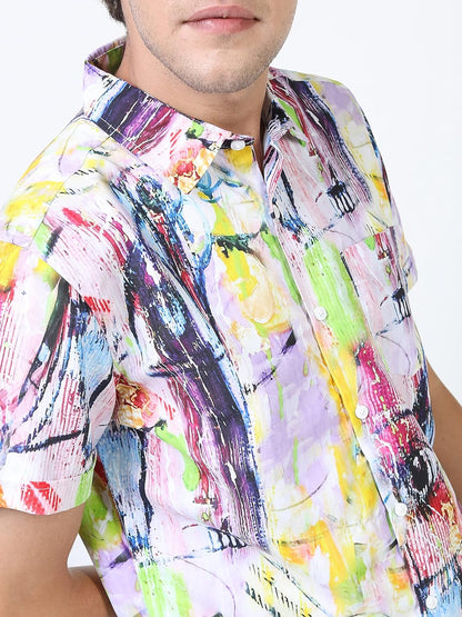 KETCH Men Cotton Slim Fit Printed Half Sleeve Shirt