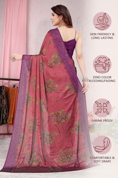 Women's Stylish Chiffon  Print Saree with Blouse Piece