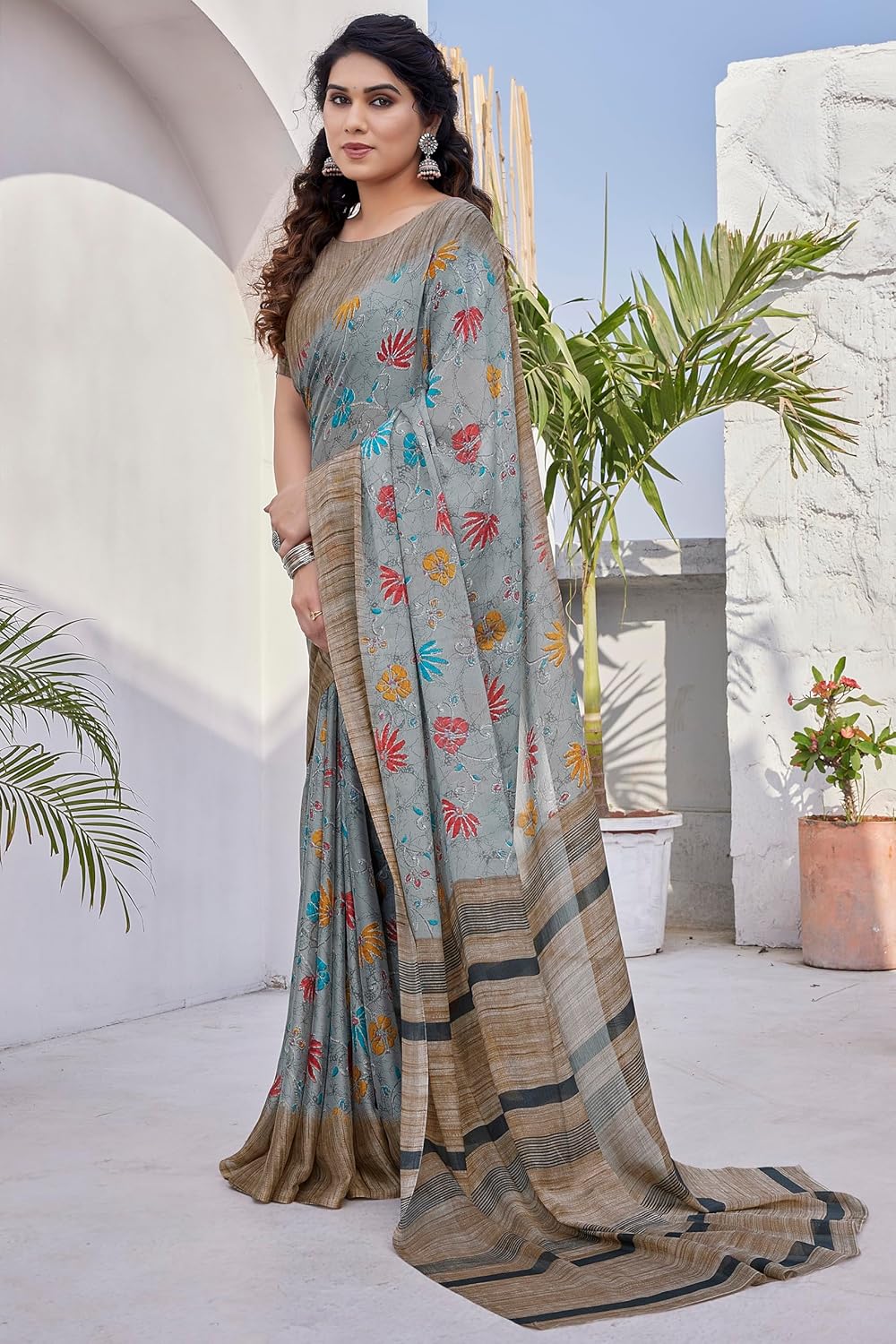FASHION  Floral Printed Saree with Blouse Piece