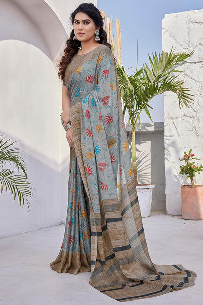 FASHION  Floral Printed Saree with Blouse Piece