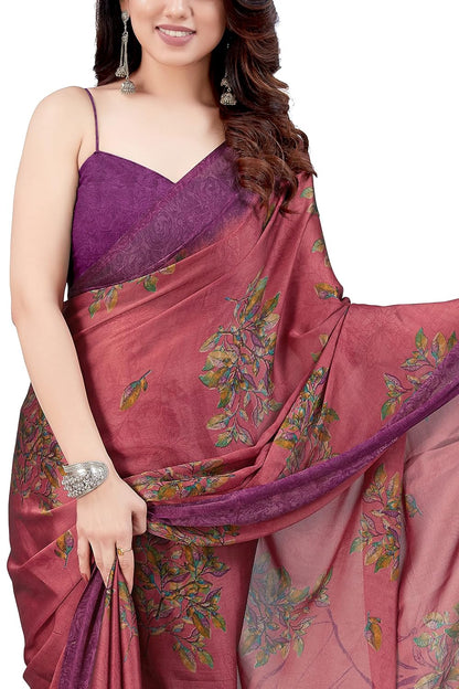 Women's Stylish Chiffon  Print Saree with Blouse Piece