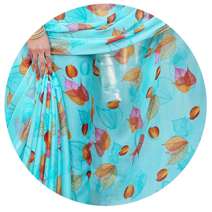 FASHION  Floral Printed Saree with Blouse Piece