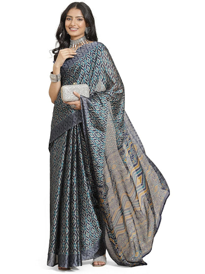Women's Stylish Chiffon  Print Saree with Blouse Piece