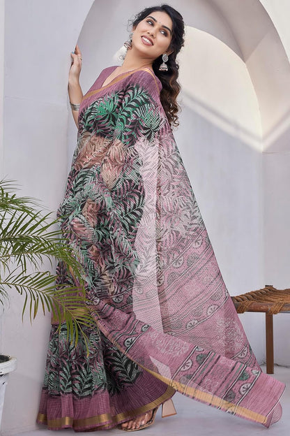 KotaDoriaPolyester Mix Leaf Floral Printed Saree