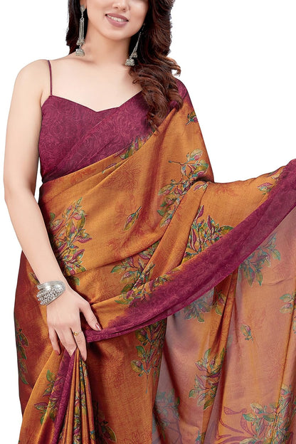 Women's Stylish Chiffon  Print Saree with Blouse Piece