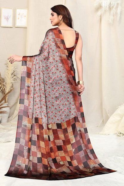 Women's Stylish Chiffon  Print Saree with Blouse Piece
