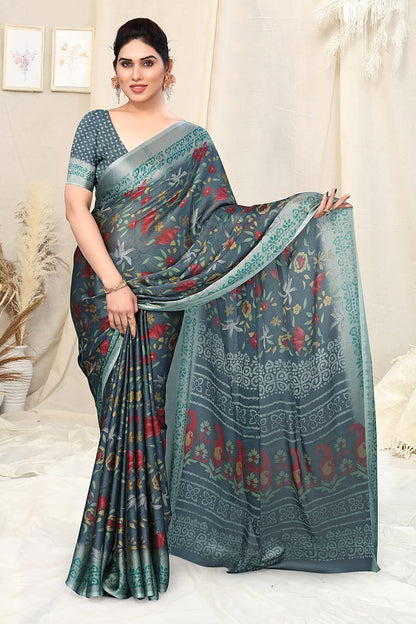 Women's Stylish Chiffon  Print Saree with Blouse Piece